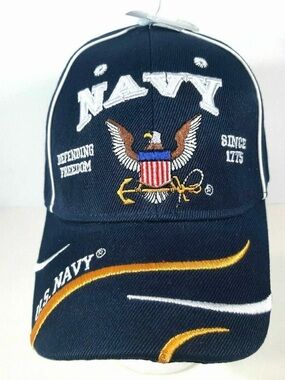 US Navy Hat With Seal Defending Freedom Military Adjustable Blue Cap Swirl